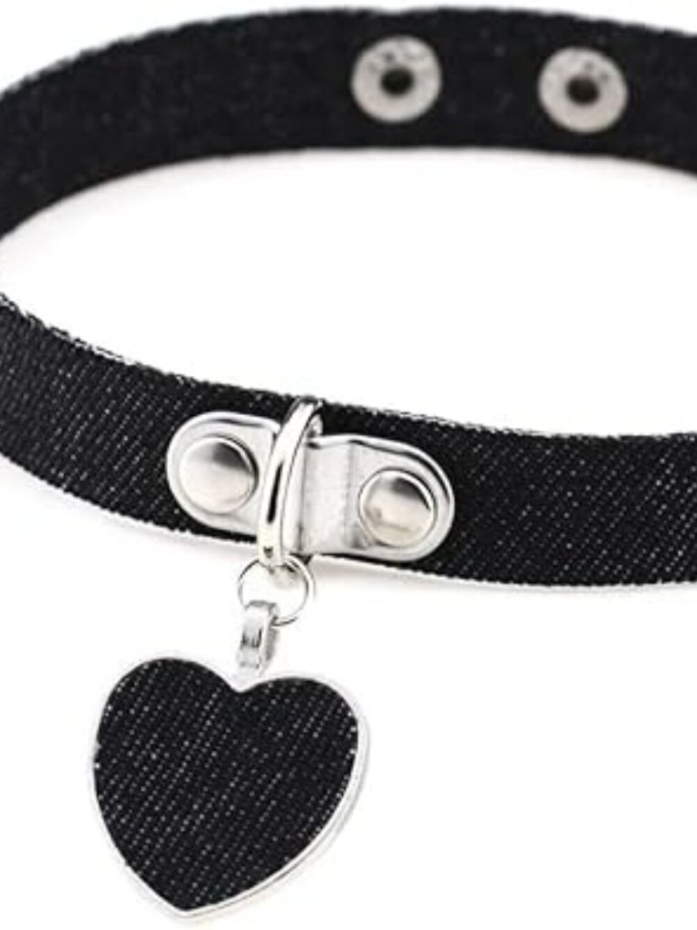 NEW Y2K Women Boho Denim Jean Choker Collar Necklace Goth Black Heart w Pendant